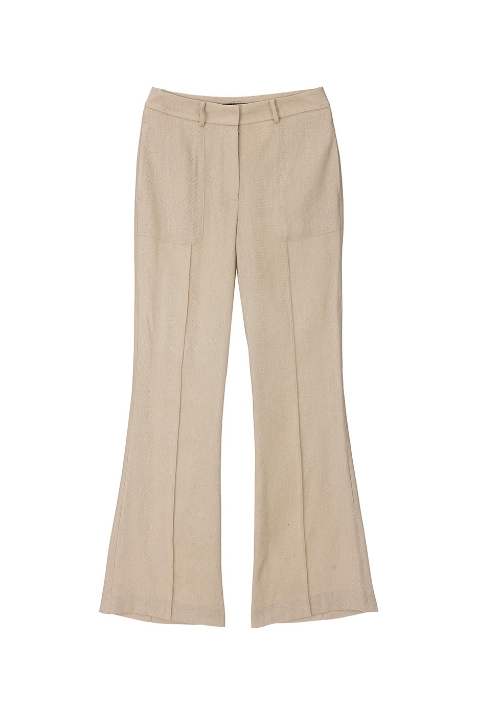silk linen boots-cut pants-beige