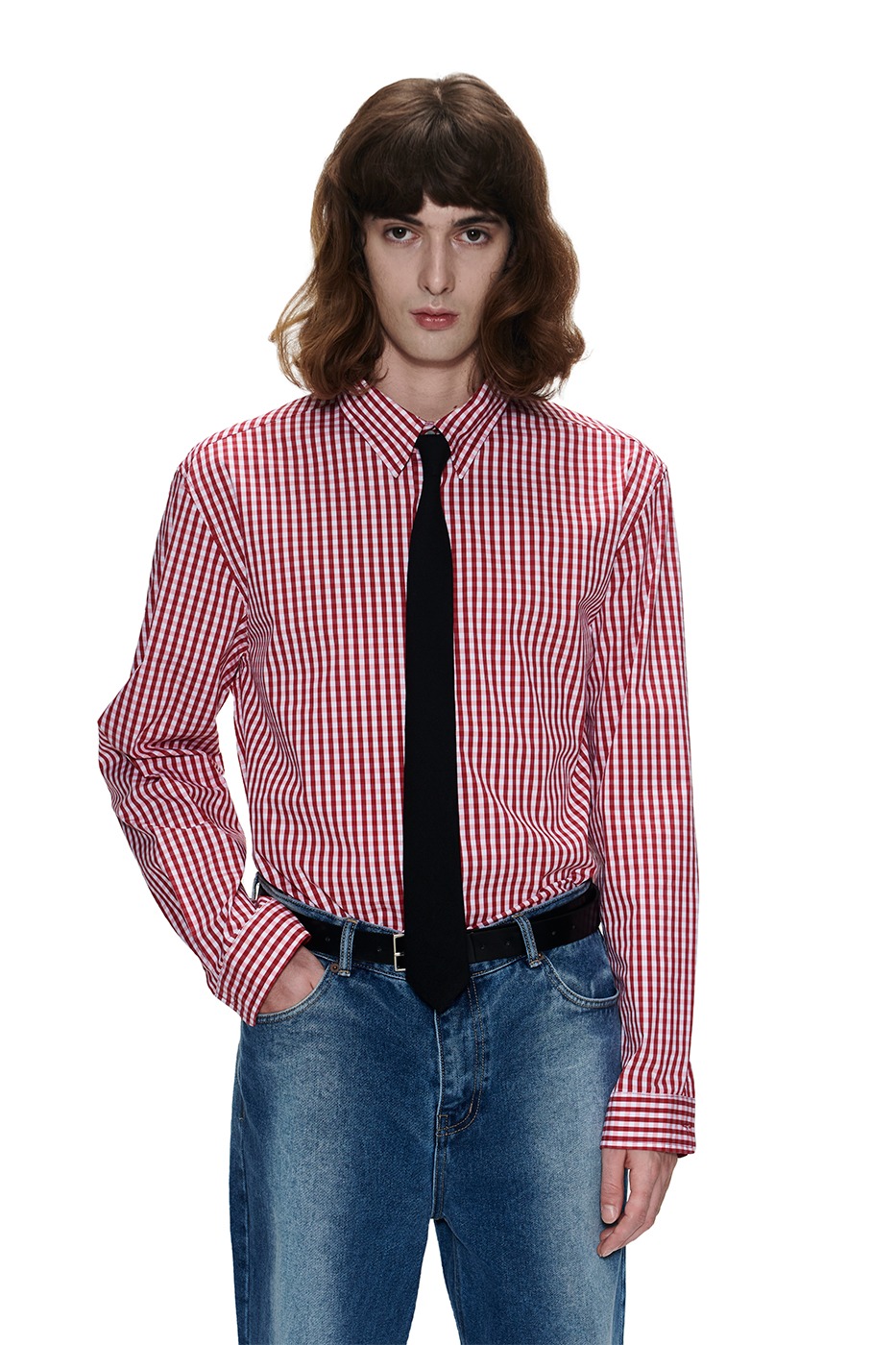COLLAR STRAP GINGHAMCHECK SHIRTS-RED