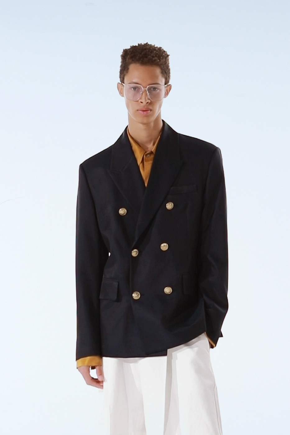 GOLD BUTTON DOUBLE JACKET - NAVY