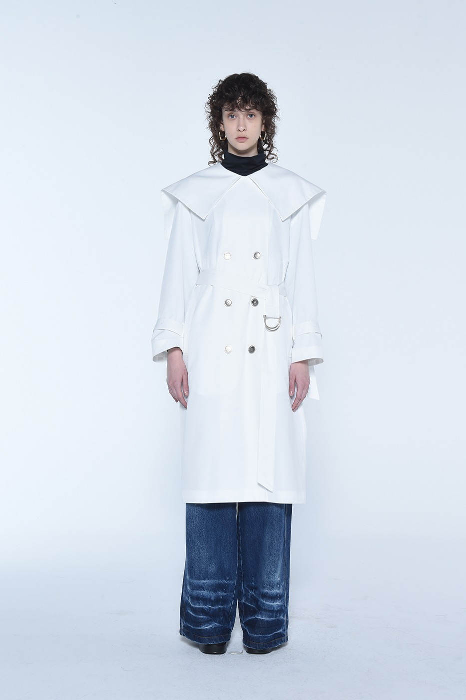 SAILOR COLLAR BELTED TRENCH COAT - WHITE